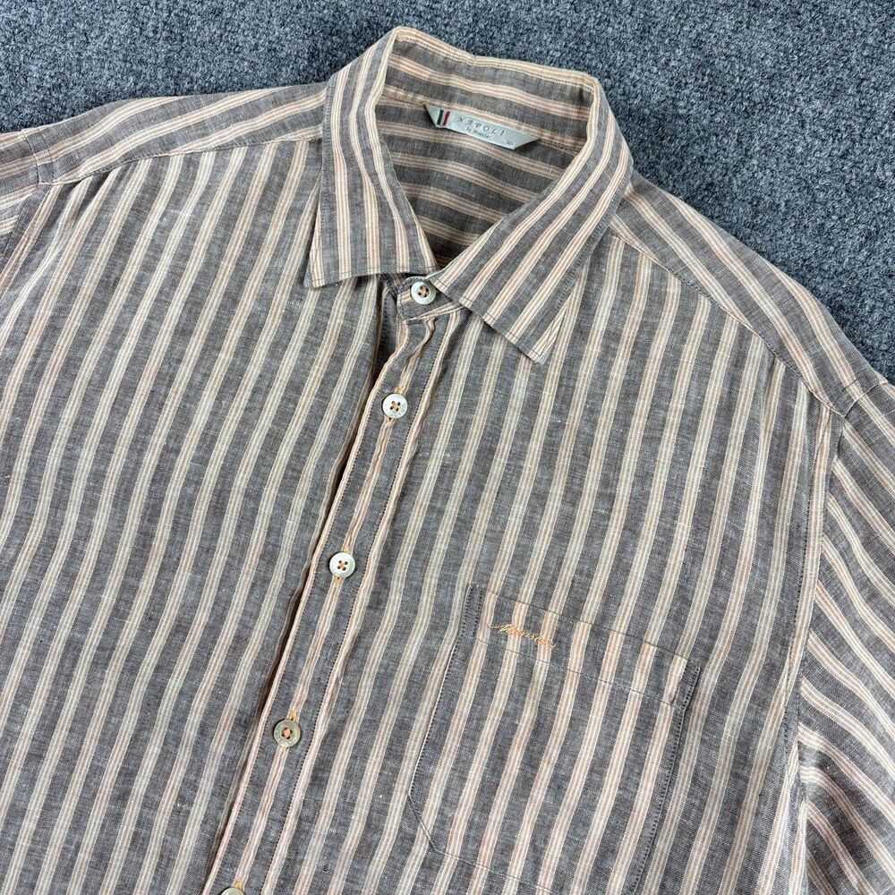 Napoli Shirt Mens 105 US L Brown Peach Stripe Short Sleeve
